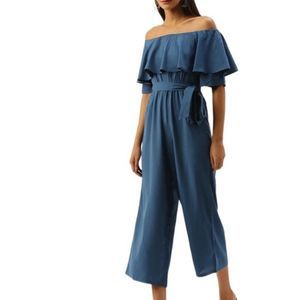 New Chique Blue Off Shoulder Culotte Jumpsuit Size Medium
